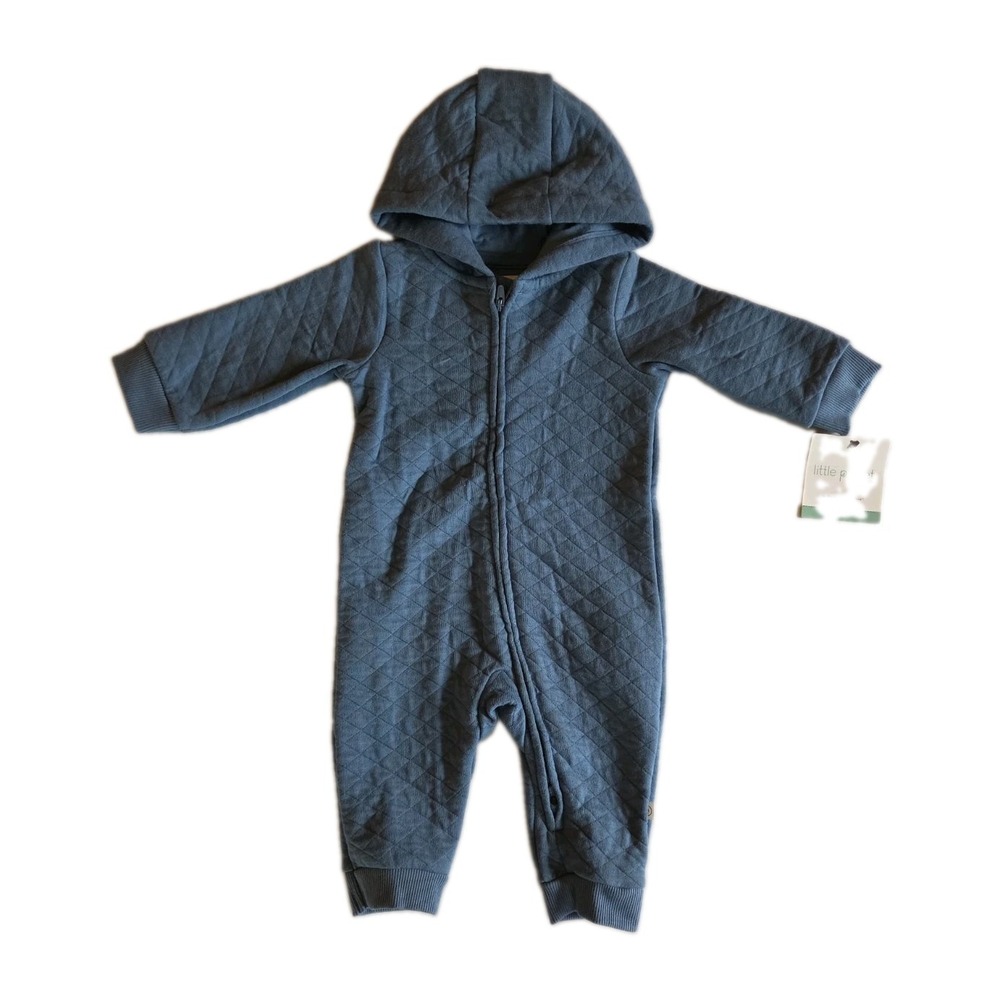 Little Planet by Carter's Quilted Jumpsuit Sz 6M Organic Hood Blue Romper Cozy